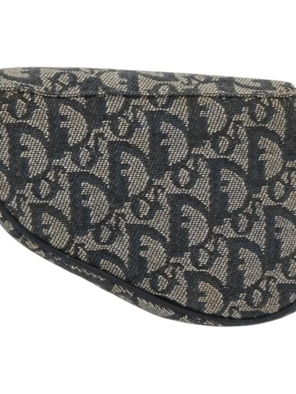 Christian Dior Trotter Canvas Saddle Pouch Navy Gold Auth 157216 - Picture 3 of 16